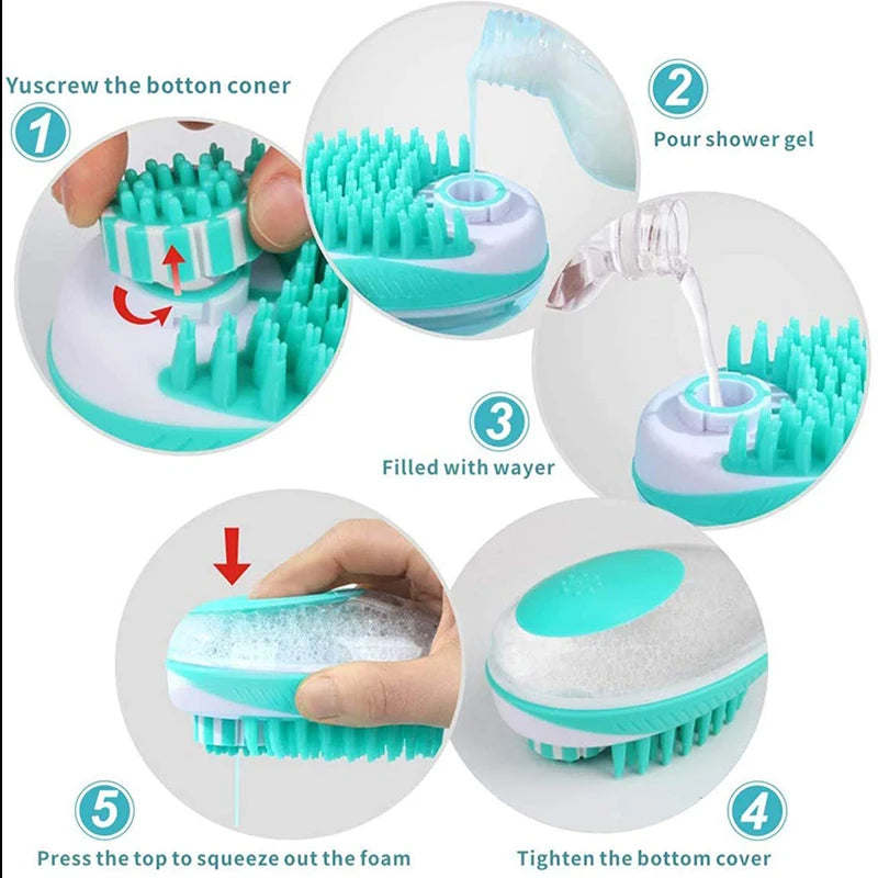 Pet Dog Cat Bath Brush 2-in-1 Pet SPA...